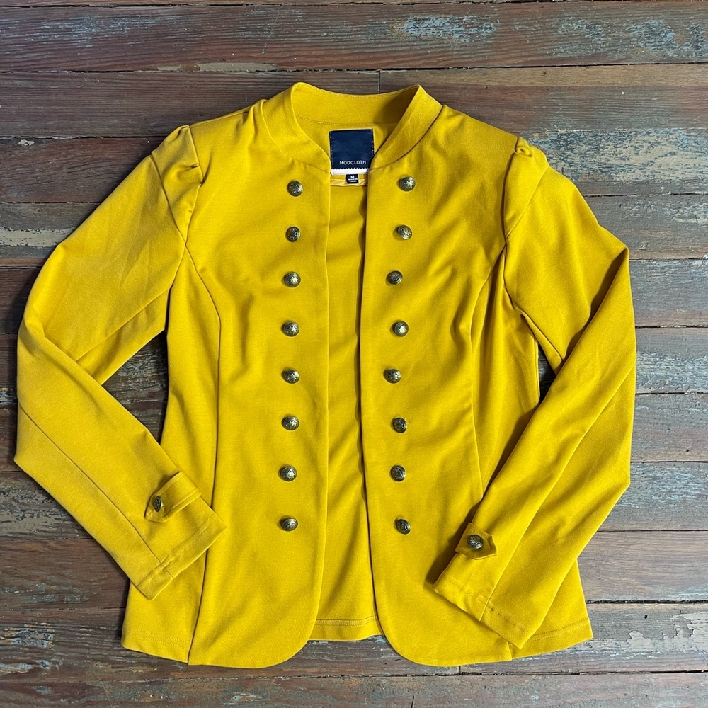 ModCloth Mustard “Glam Believer” Knit Military-Style Blazer Size Medium💛🍄 - Picture 5 of 8